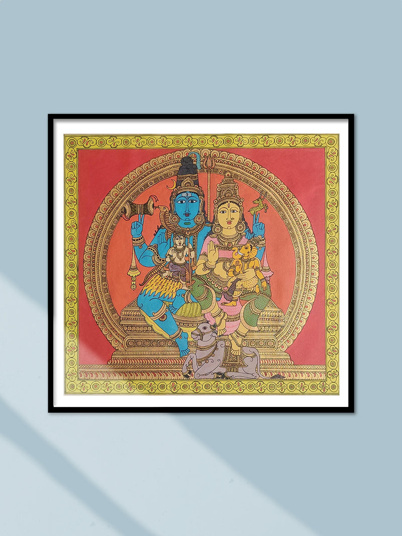 Shop Shiva and Parvati Family Portrait in Kalamkari by Harinath N