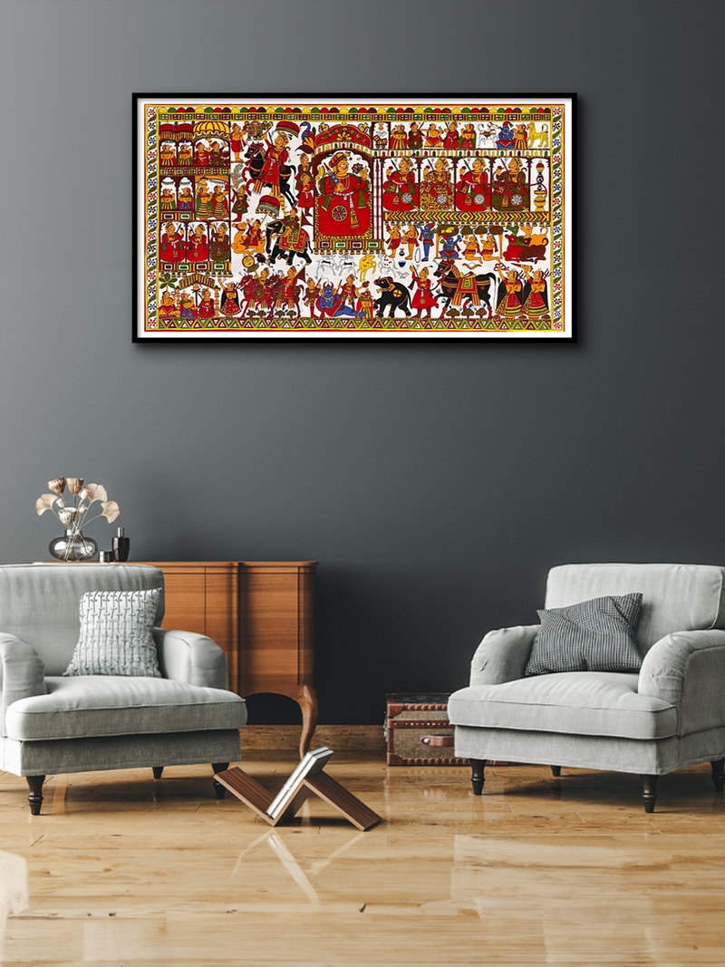 Majesty and Grace: The Regal Court of Pabuji in Phad Painting by Kalyan Joshi