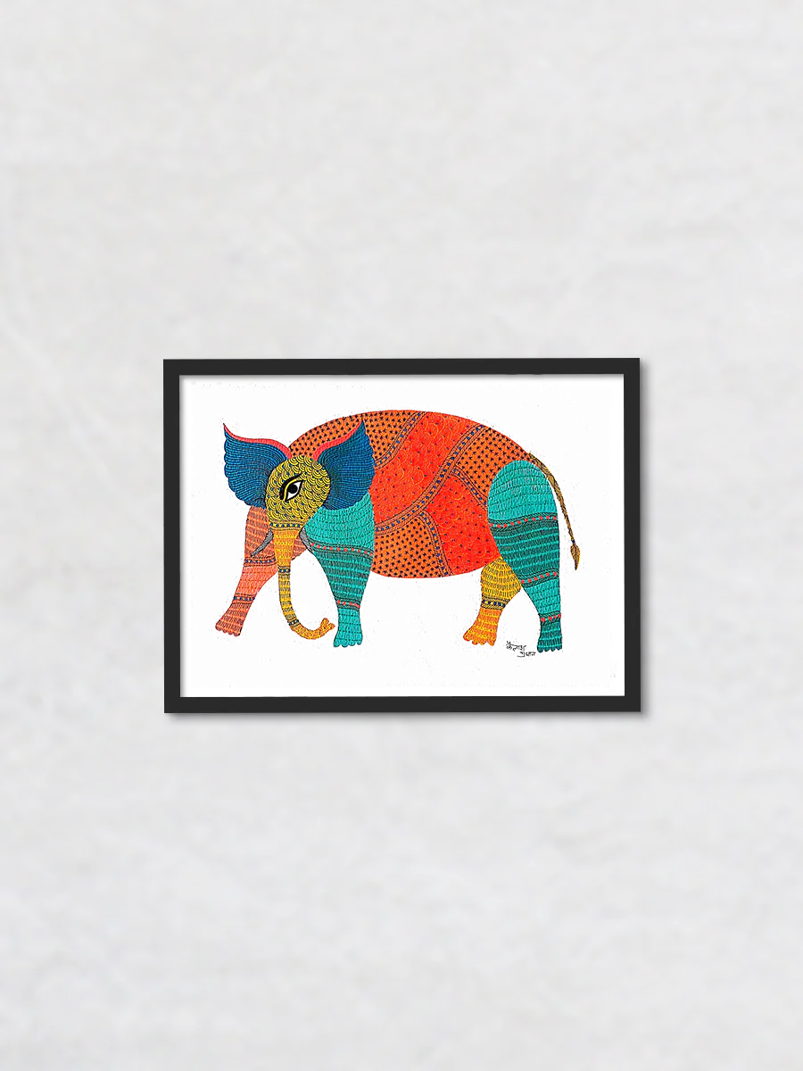 Order Celestial Soar: A Gond Artistry of the Colorful Elephant Gond Painting