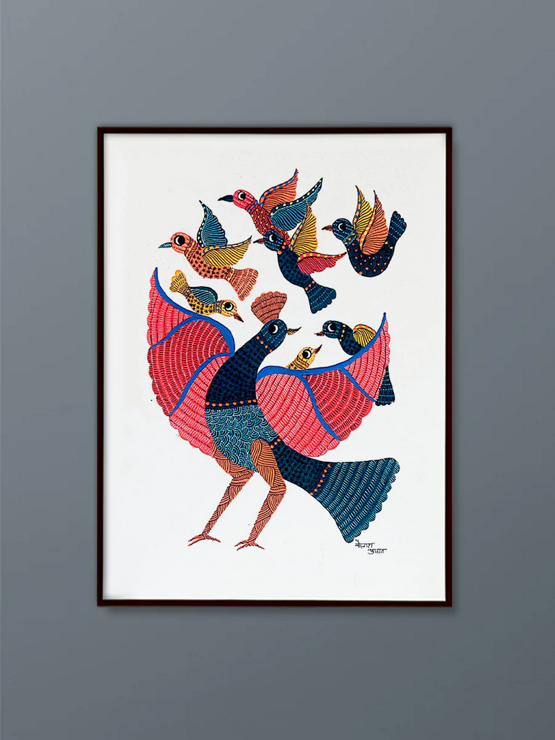 Serenading Nature's Kaleidoscope Gond Painting by Kailash Pradhan For Sale