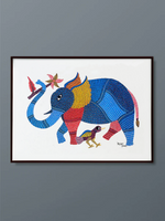 Buy Grandeur Elephant: Canvas with brilliant vibrancy Gond artwork