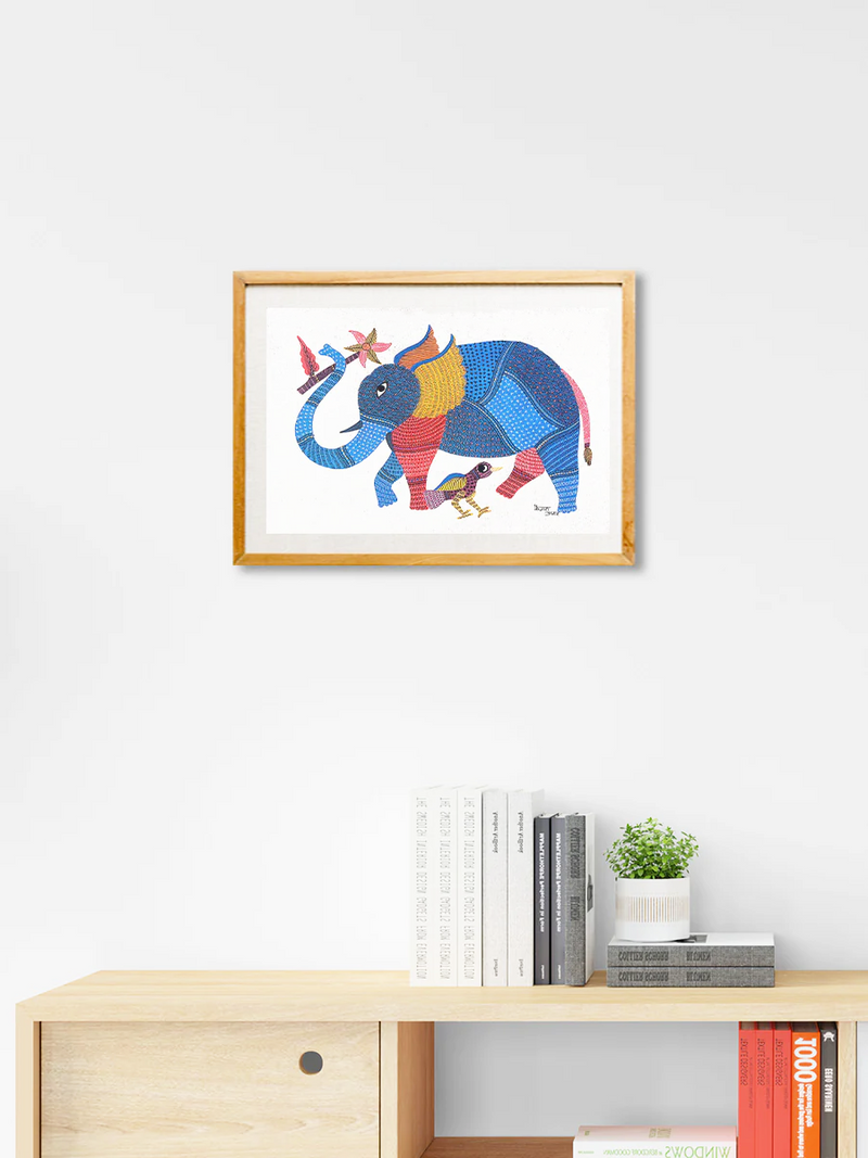 Order Grandeur Elephant: Canvas with brilliant vibrancy Gond artwork