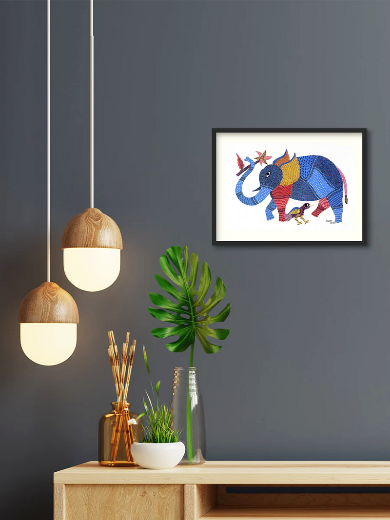Shop Grandeur Elephant: Canvas with brilliant vibrancy Gond artwork