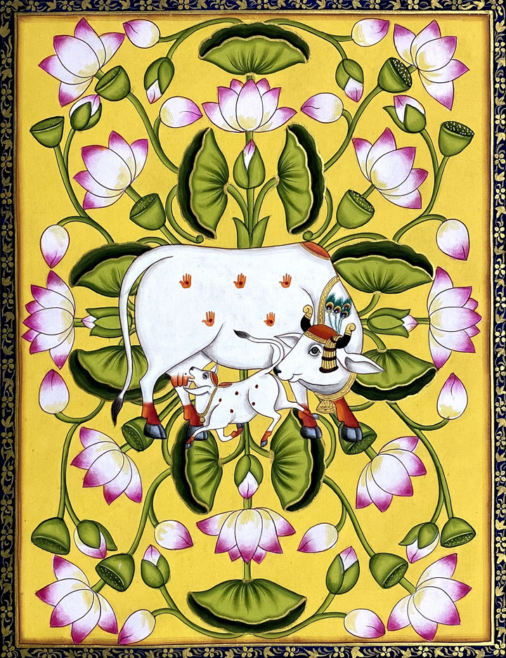Kamadhenu Kamal Talai  Pichwai Painting by Dinesh Soni Thumbnail