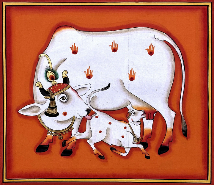 A Mothers's Abode of Love: Kamdhenu and Calf in Pichwai by Dinesh Soni Thumbnail
