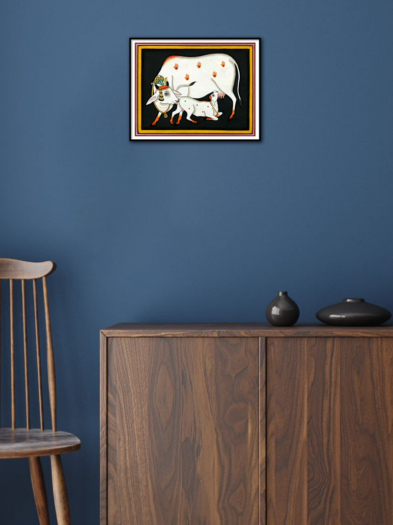Kamadhenu and Her Calf Pichwai Painting by Dinesh Soni