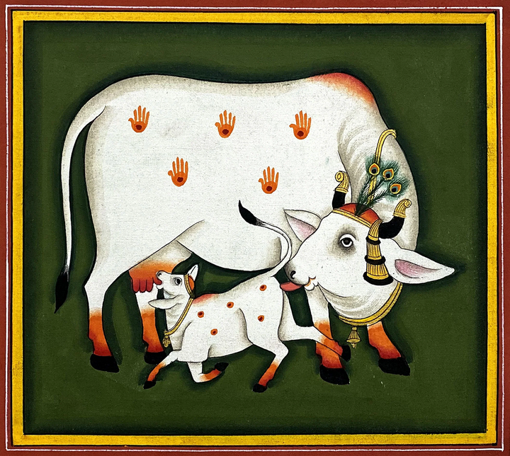 The Graceful Mothehood: Kamdhenu and Calf in Pichwai by Dinesh Soni Thumbnail