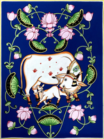 Buy Kamadhenu and Kamal Talai in Pichwai Painting by Dinesh Soni