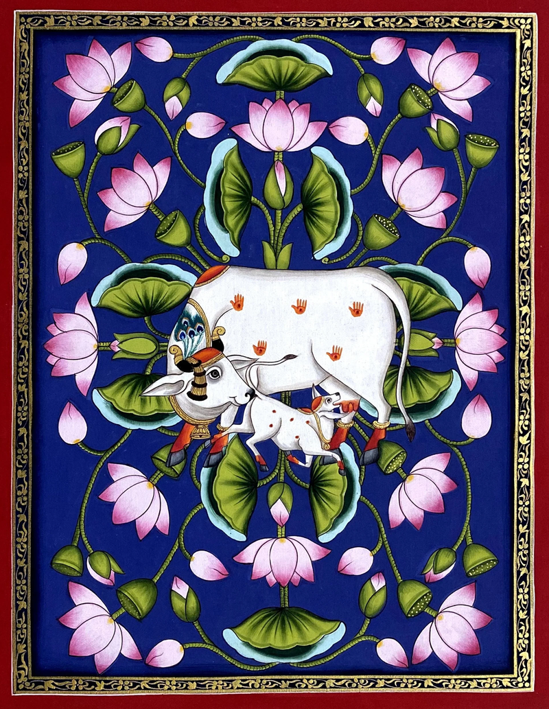 Buy Kamadhenu with Kalam Talai in Pichwai Painting by Dinesh Soni
