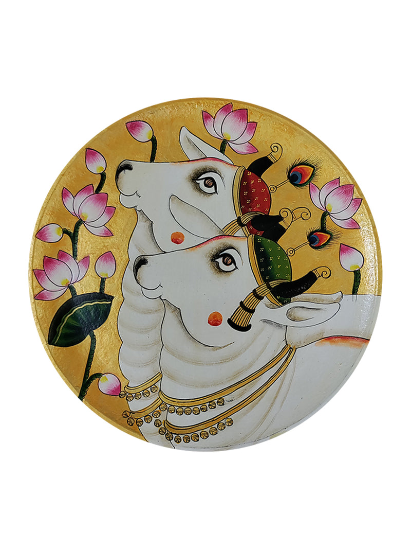 Kamal Talai Cow Plate, Pichwai Painting by Dinesh Soni