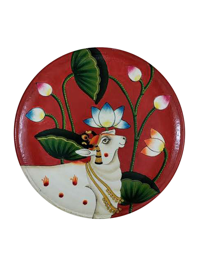Kamal Talai Cow Plate, Pichwai Painting by Dinesh Soni