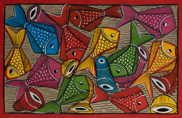 Kite shaped fishes: Santhal-Tribal Pattachitra by Manoranjan Chitrakar Thumbnail