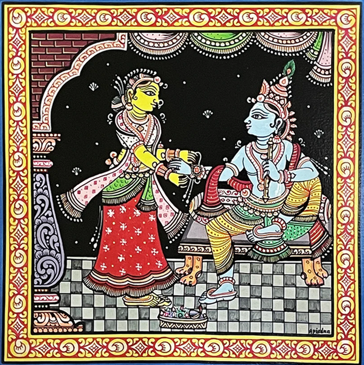 Krishna Subhadra - Pattachitra Painting by Apindra Swain for Home Decor Thumbnail