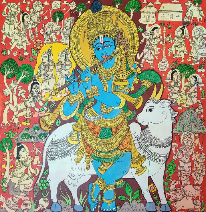 Krishna: Kalamkari inspired painting by Harinath.N Thumbnail