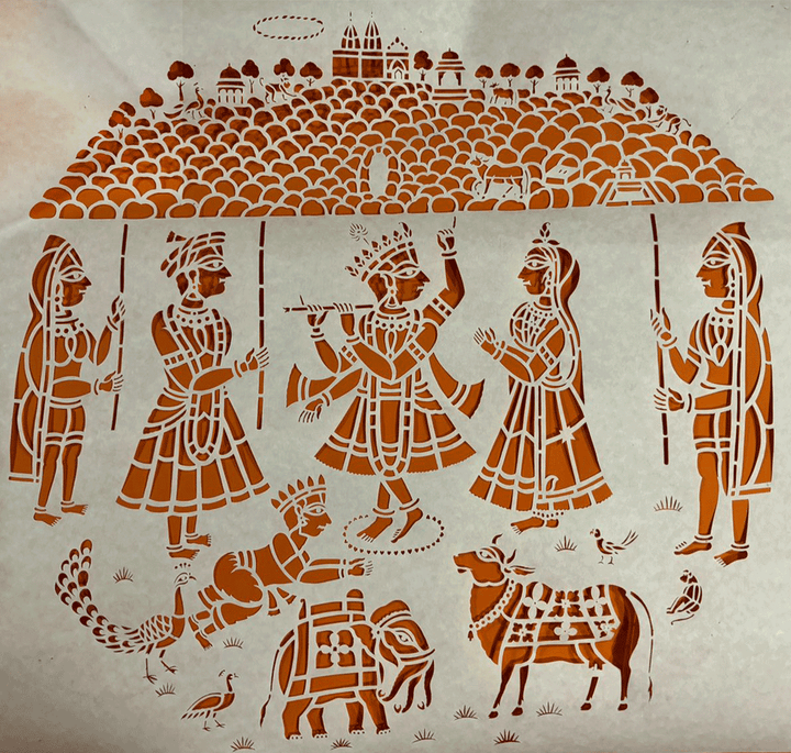 Krishna Leela (Shri Krishna lifting mount Govardhan) in Sanjhi by Ashutosh Verma Thumbnail