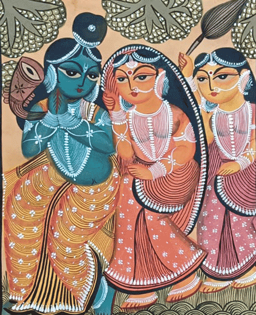Krishna and Radha in Kalighat by Hasir Chitrakar Thumbnail