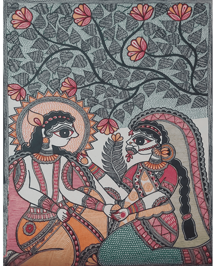 Krishna and Radha in Madhubani by Priti Karn Thumbnail