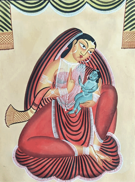Krishna and Yashoda in Kalighat by Hasir Chitrakar Thumbnail