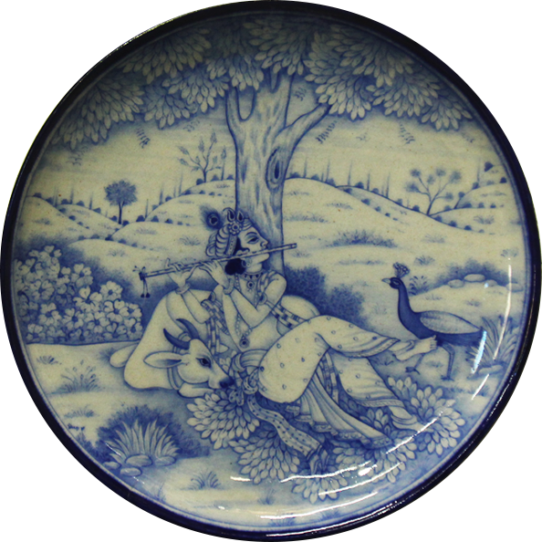 Krishna playing Flute in Blue Pottery Plates by Gopal Saini Thumbnail