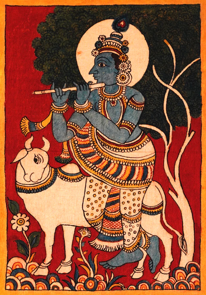 Krishna with Cow Kalamkari Painting by Siva Reddy Thumbnail