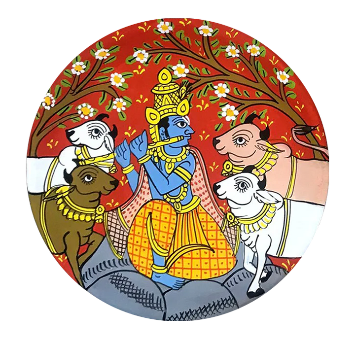 Krishna with cows Cheriyal Wall Plates by Sai Kiran Thumbnail
