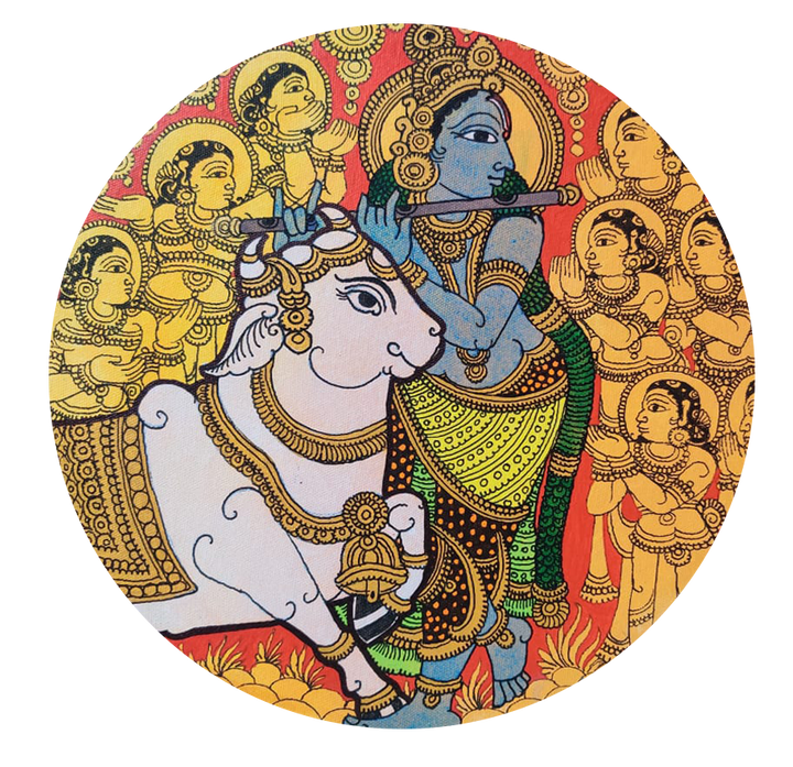 Krishna with the Cow in Kalamkari Inspired Art by Hariath N Thumbnail