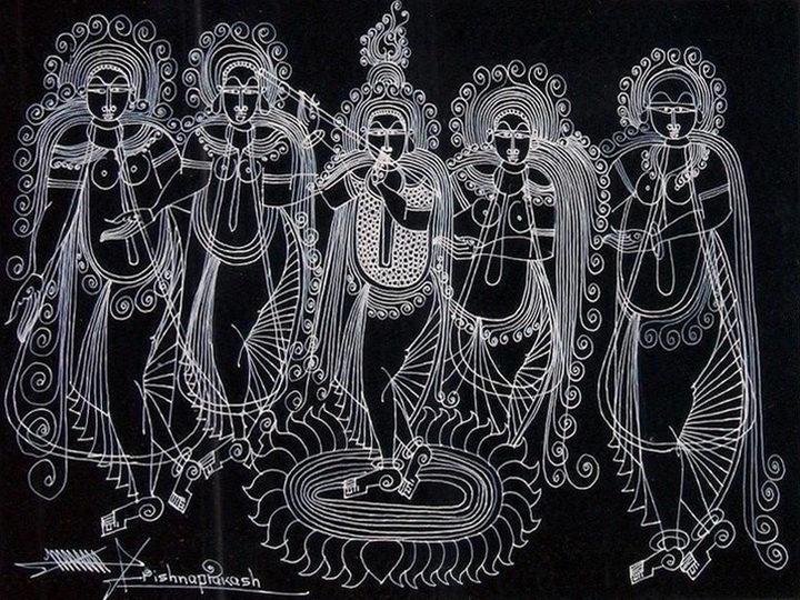 Krishna with the Gopis in Surpur Inspired Art by Krishna Prakash Thumbnail