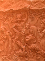Krishna's Sheltering Grace: Terracotta Model of Govardhan Leela, Terracotta art by Dolon Kundu