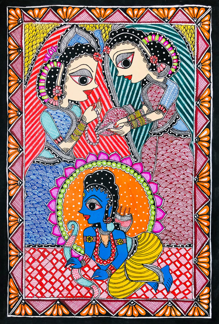 Krishnaleela, Madhubani by Ambika devi Thumbnail