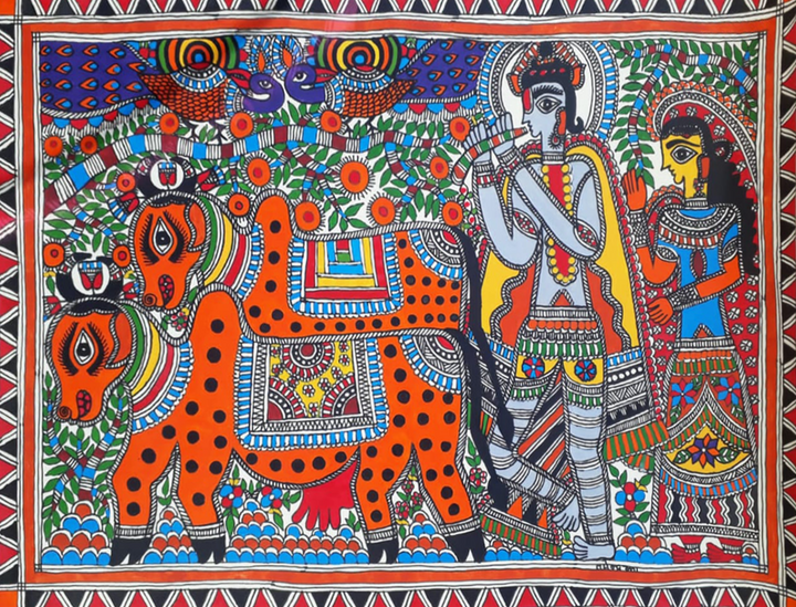 Krishna's Melodies in Madhubani Painting by Vibhuti Nath Thumbnail