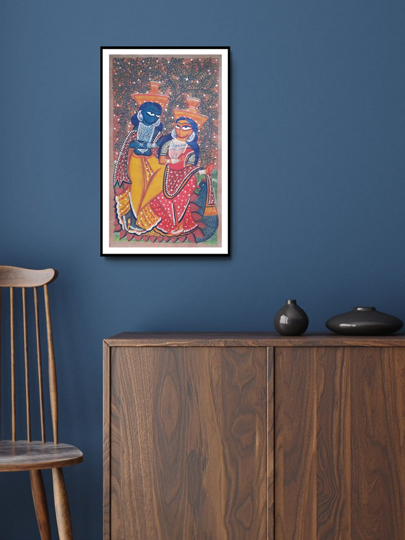 Krishna's Melody: Uttam Chitrakar's Kalighat Reflections