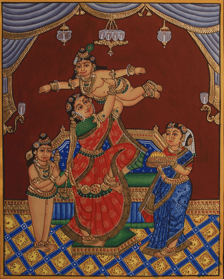 Krishna's Playfulness with Yashoda In Mysore Tanjore By Dr. J Dundaraja Thumbnail