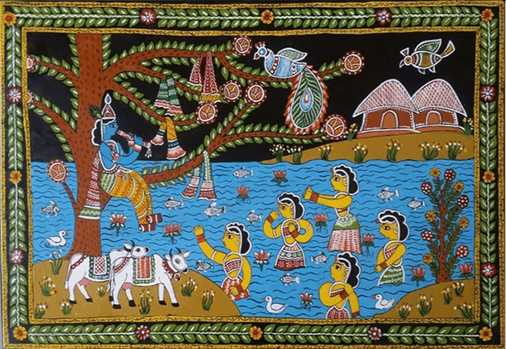 Krishna's whimsical act Tikuli painting by Ashok Kumar Thumbnail