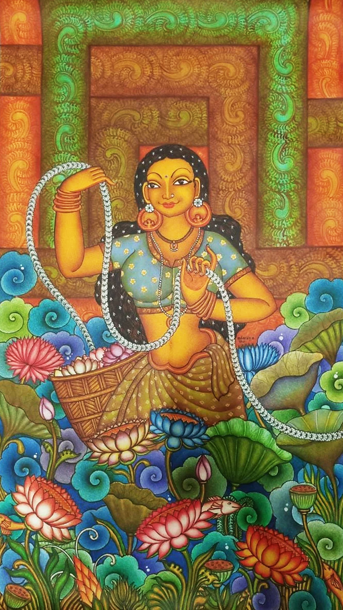 Lady with Flowers Kerala Mural Painting by Adarsh Thumbnail
