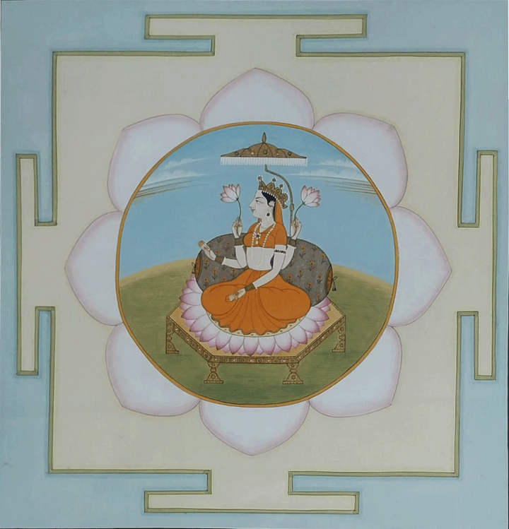 Lakshmi Ji in Kangra Miniature by Anshu Mohan Thumbnail