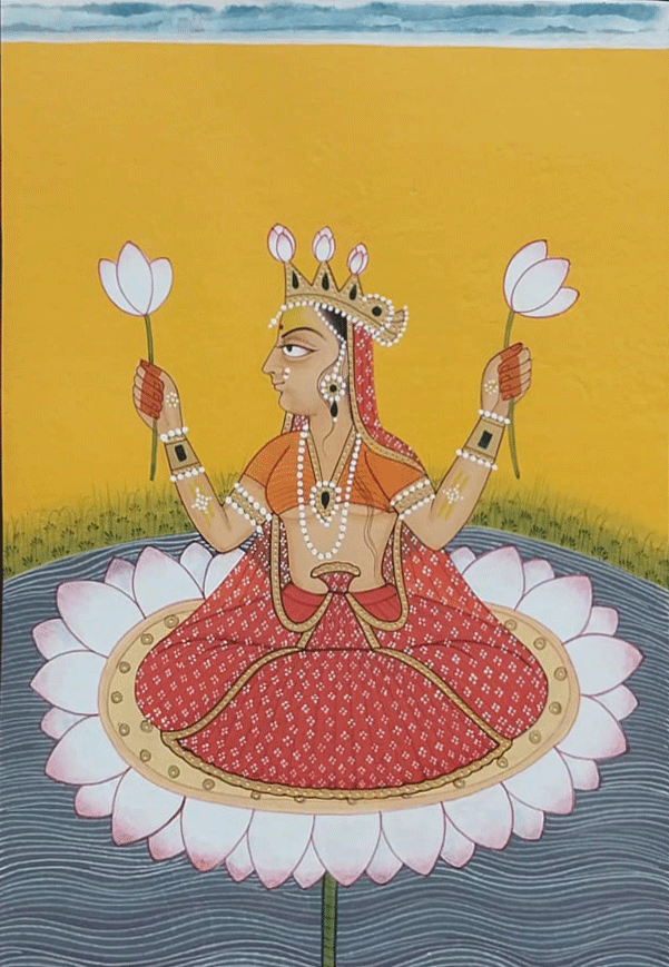 Lakshmi in Kangra Miniature by Anshu Mohan Thumbnail