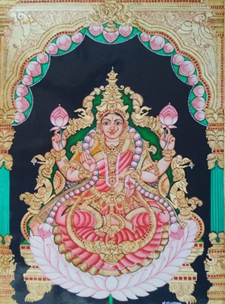 Lakshmi's Divine Grace: Mysore Painting by Dr. J Dundaraja Thumbnail
