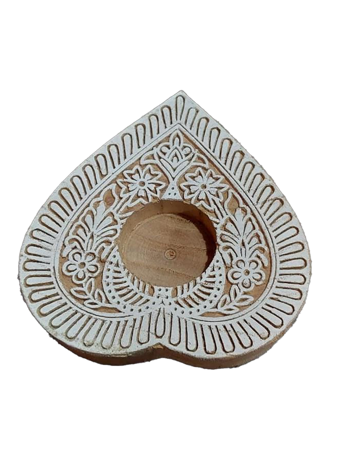Leaf/ Heart shaped Wooden Block diya set by Vikas Singh Thumbnail