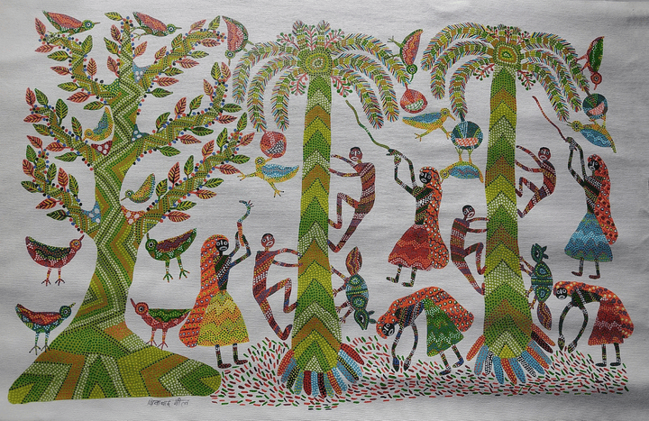 Life revolving around trees Bhil art by Shersingh Bhabor Thumbnail