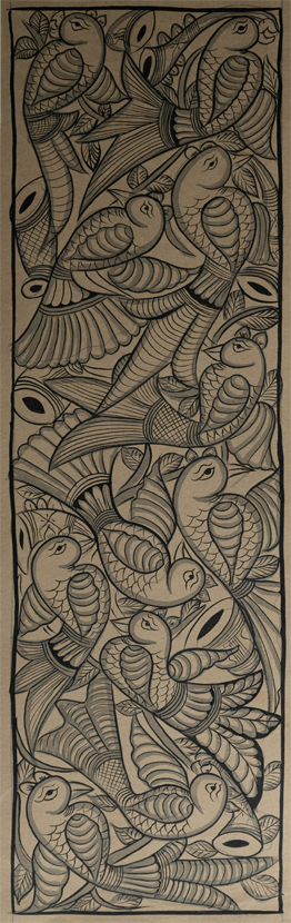 Light-hued birds in Santhal-Tribal Pattachitra by Manoranjan Chitrakar Thumbnail