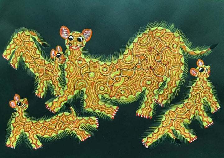 Lion Family in a Forest Stroll Bhil Painting by Geeta Bariya Thumbnail