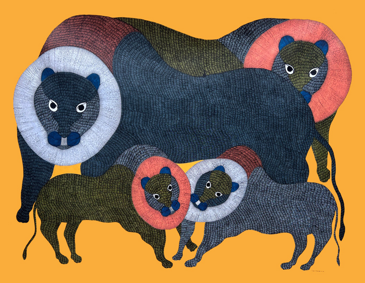 Lion in Gond by Gareeba Singh Tekam Thumbnail