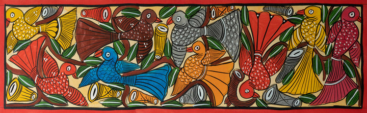 Lively depiction of birds: Santhal Tribal Pattachitra by Manoranjan Chitrakar Thumbnail