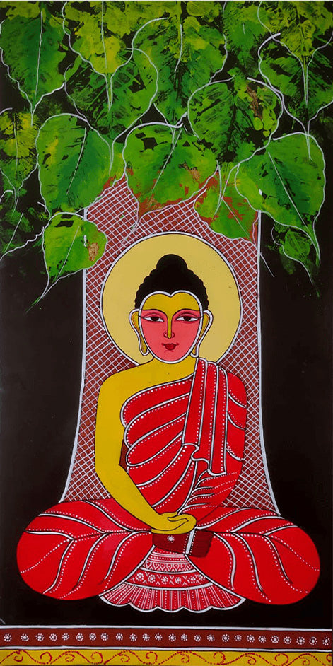Lord Buddha under peepal leaves in Tikuli painting by Ashok Kumar Thumbnail