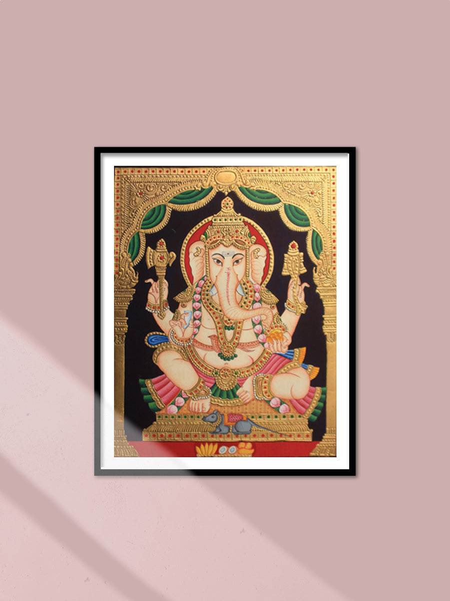 Lord Ganesha With Mushak (Mouse) Painting In Mysore Tanjore