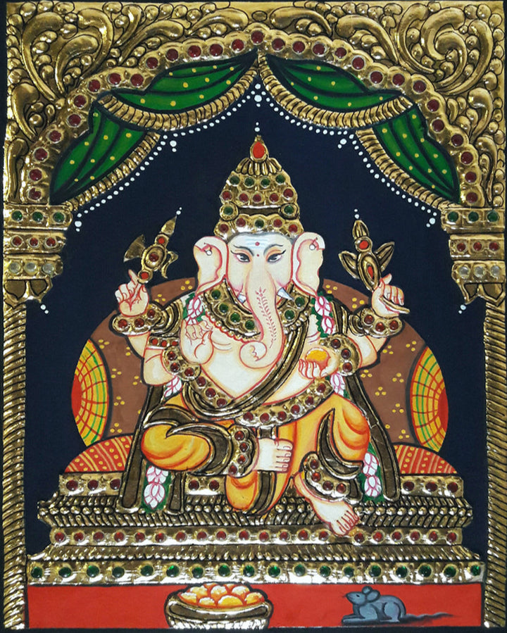 Lord Ganesha, Tanjore Painting by Sanjay Tandekar Thumbnail