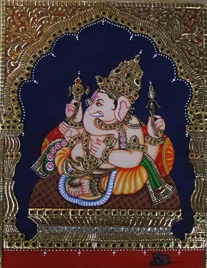 Lord Ganesha, Tanjore Painting by Sanjay Tandekar Thumbnail