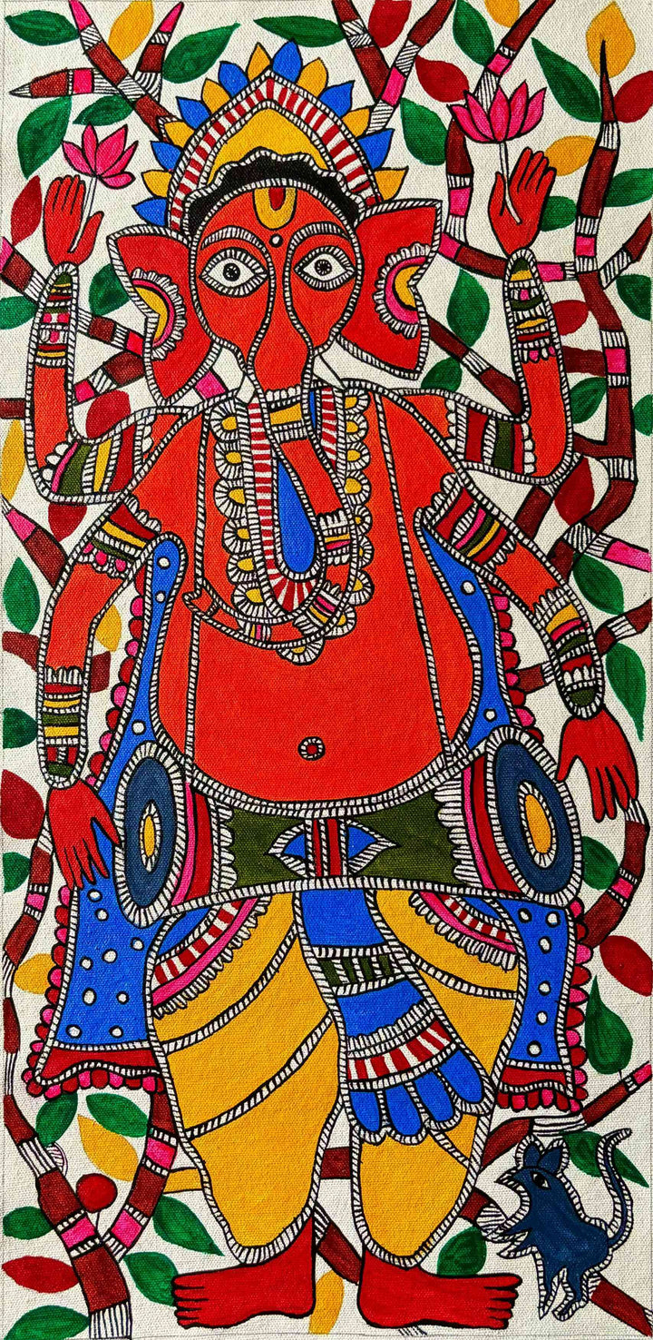 Lord Ganesha playing drum In Madhubani by Izhar Ansari Thumbnail