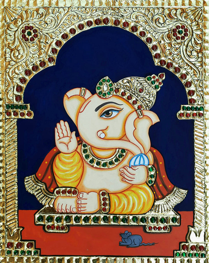 Lord Ganpati, Tanjore Painting by Sanjay Tandekar Thumbnail