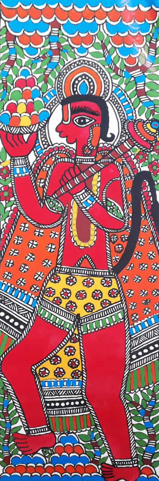 Lord Hanuman Carrying Dronagri in Vibhuti Nath's Madhubani Painting Thumbnail